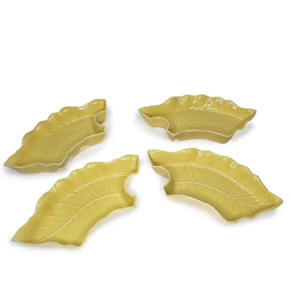 Vintage California Pottery Ceramic Lazy Susan Leaf Serving Tray Appy Dish Yellow - Picture 15 of 15